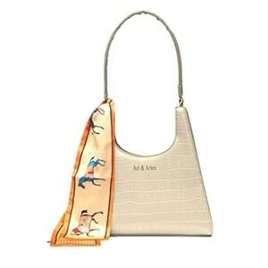 Ari & Aries cream 90s style shoulder bag - vegan leather crocodile print